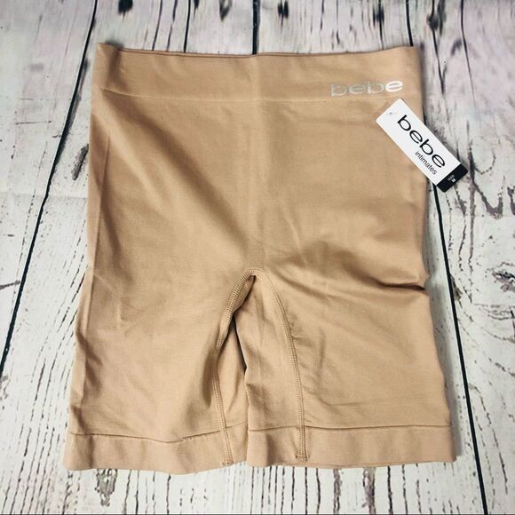 Bebe Intimates Bike Slip Shorts Pack New Nude Beige with Logo M - Picture 1 of 5